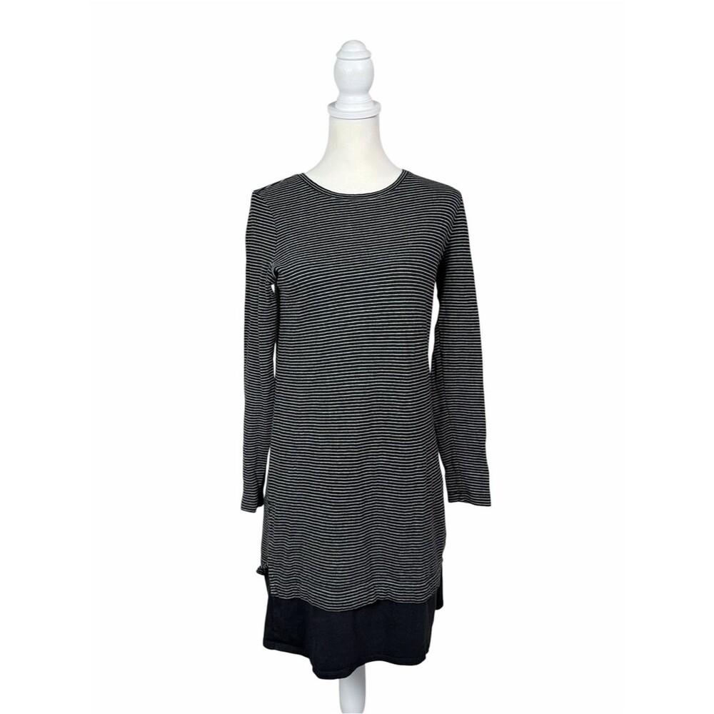 J. Jill Black White Striped Tunic Top Layered Hem Cotton Casual Minimalist
